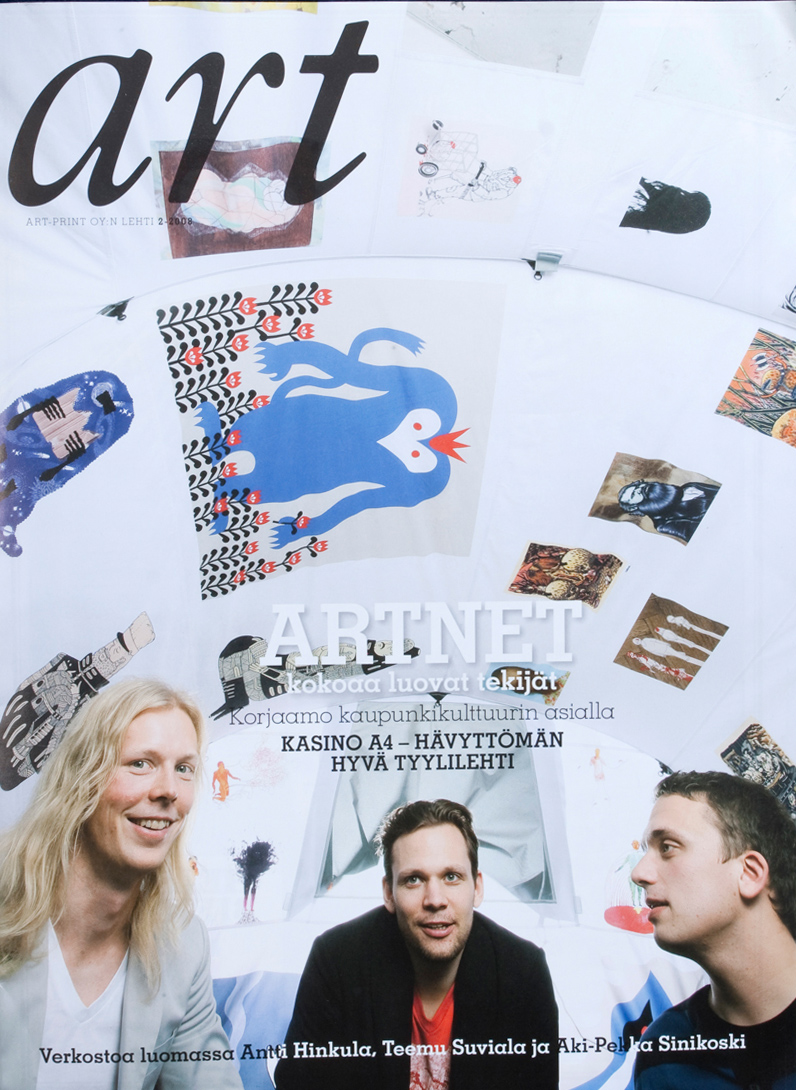 Art magazine cover story with Antti Hinkula & Teemu Suviala (Kokoro & Moi) and Aki-Pekka Sinikoski (Helsinki Biennale)